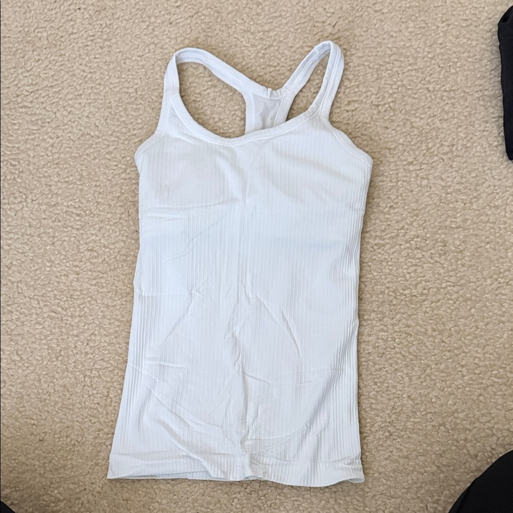 Lululemon Athletica White Ribbed Tank Top (Ebb To Street Tank)
